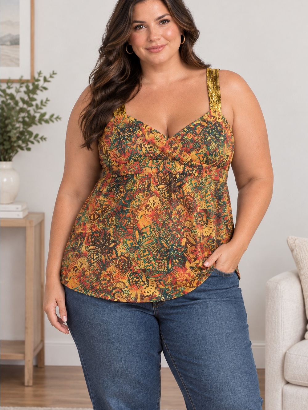 Mix It Mustard Multi Floral-Print Tank Top